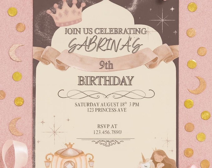 Princess Birthday Invitation: Editable Canva Template (Digital Download)