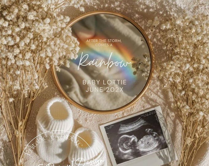 Rainbow Baby Pregnancy Announcement: Editable Canva Template Digital Download