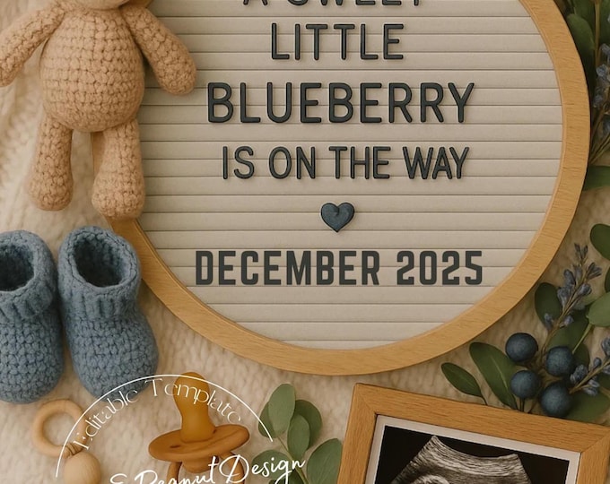 Blueberry Baby Announcement: Editable Canva Template (Digital Download)