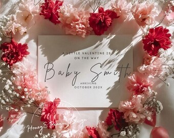 Valentine’s Day Pregnancy Announcement Template | A Little Valentine Is On The Way | Editable Canva Template