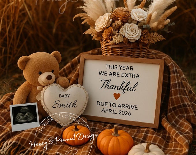 Fall Magic Baby Announcement: Fall Pregnancy, Editable Canva Template (Digital Download)
