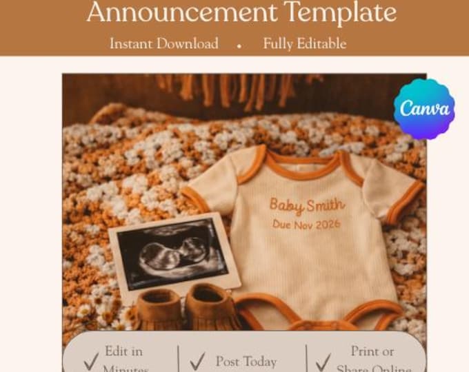 Groovy Little Love | Retro Pregnancy Announcement | Vintage Baby Reveal | Editable Canva Download