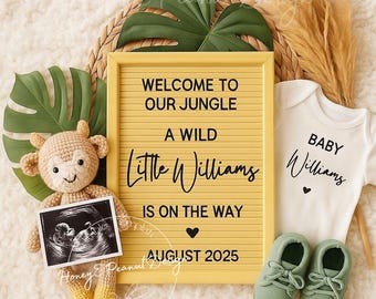 Jungle Baby Announcement: Wild Little One, Editable Canva Template (Digital Download)
