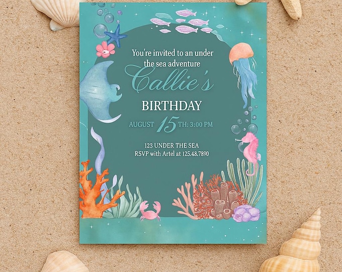 Under the Sea Birthday Invitation: Editable Canva Template (Digital Download)
