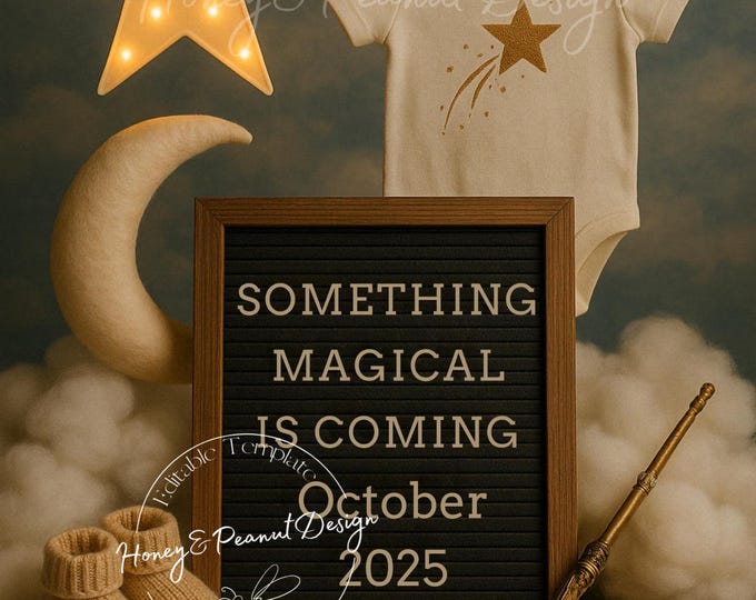 Magical Baby Announcement: Star & Moon Canva Template (Digital Download)