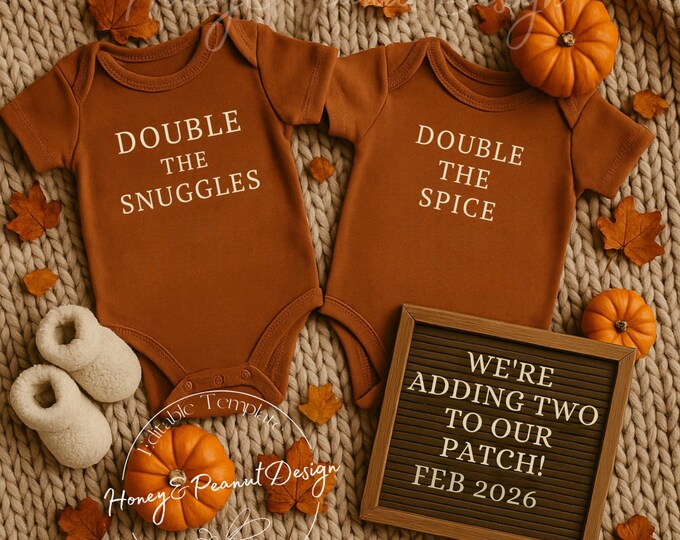 Twin Pregnancy Announcement: Pumpkin Spice Fall Theme (Editable Canva Template)