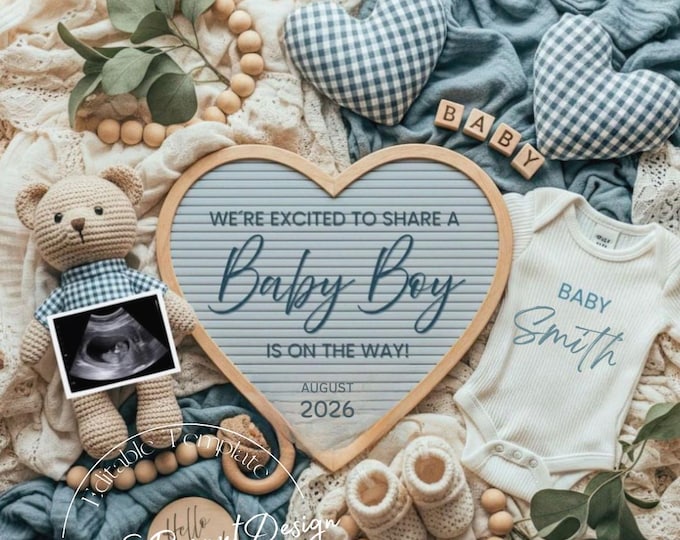 Our Little Blue Miracle Pregnancy Announcement: Editable Canva Template Digital Download