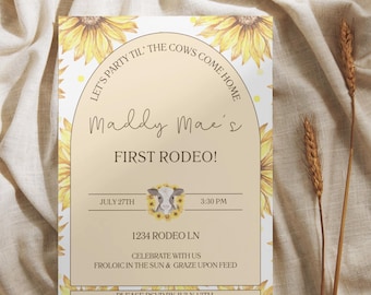 Editable Rodeo Birthday Invitation: Cow & Sunflower Canva Template (Digital Download)