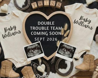 Rustic Twins Pregnancy Announcement | Boho Cow Theme (Canva Template)
