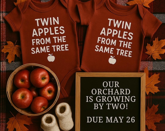Twin Pregnancy Announcement: Apple Orchard Fall Theme (Editable Template, Digital Download)