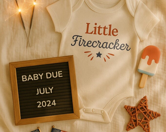 Little Firecracker 4th of July Baby Announcement: Editable Canva Template