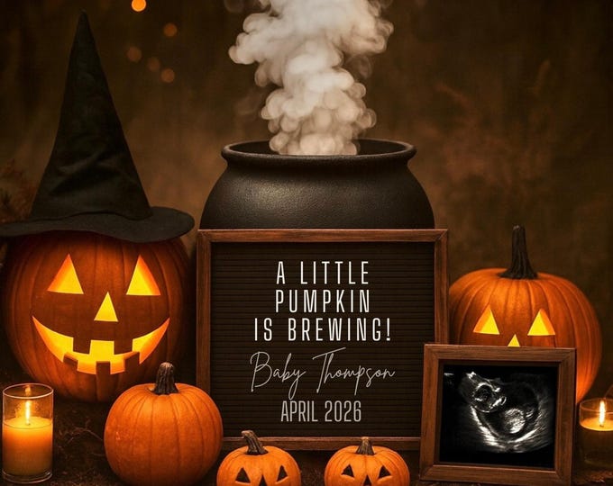 Witchy Pumpkin Pregnancy Announcement: Spooky Sweet Baby (Digital)