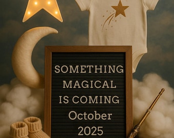Magical Baby Announcement: Star & Moon Canva Template (Digital Download)