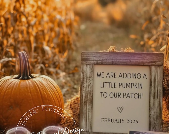 Fall Pregnancy Announcement Template: Hello Little Pumpkin (Digital Download Canva Template