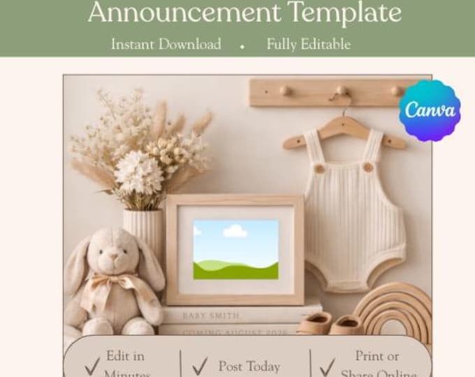 Baby & Co. – Keepsake Edition with Ultrasound Photo, Pregnancy Announcement: Editable Canva Template Digital Download