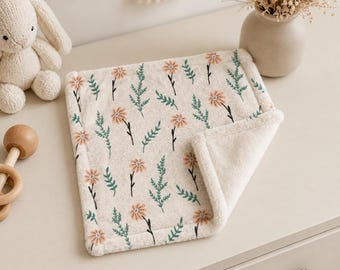 Peach Floral Baby Lovey Blanket, Soft Minky Security Blanket, Wildflower Nursery Gift, Neutral Baby Shower Lovey