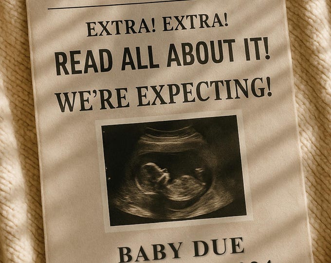 Newspaper Pregnancy Announcement Template: Vintage Style (Digital Download, Canva Editable)