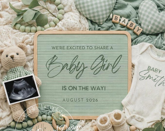 Our Little Green Miracle Pregnancy Announcement: Editable Canva Template Digital Download