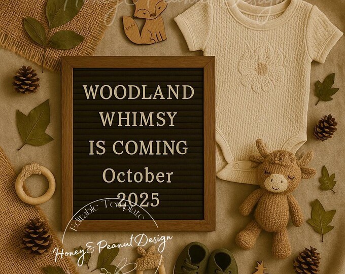 Woodland Baby Announcement Template: Rustic Nature Theme Canva Editable Digital Download