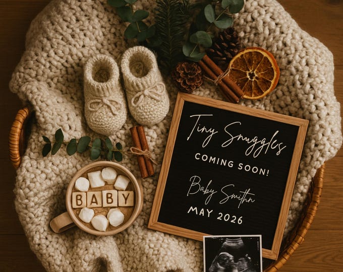 Cozy Winter Baby Announcement Template | Rustic Pregnancy Reveal (Digital Download)