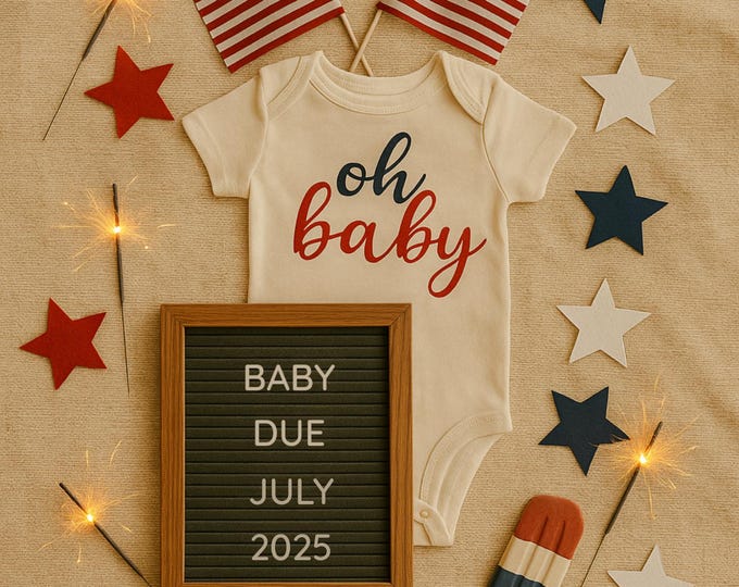 Fourth of July Baby Announcement: Red, White & Due - Canva Template (Digital Download)