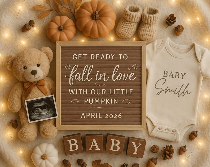 Autumn Baby Announcement: Rustic Fall Canva Template (Digital Download)