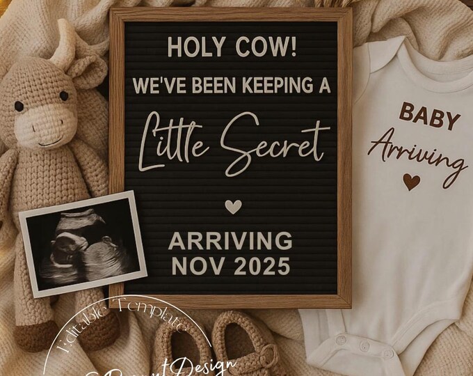 Cow Theme Pregnancy Announcement: Editable Canva Template Digital Download