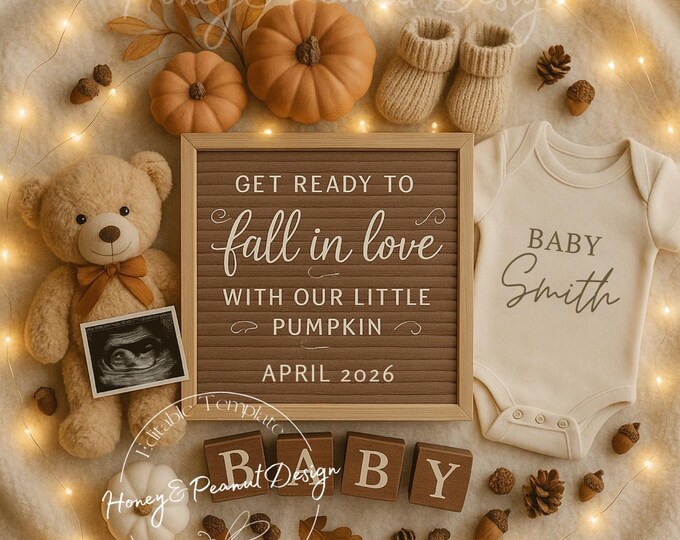 Autumn Baby Announcement: Rustic Fall Canva Template (Digital Download)