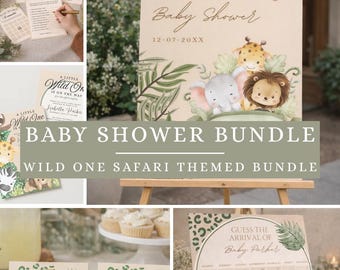 Wild One Safari Baby Shower Games Bundle | Editable Canva Templates | Neutral Baby Shower Decor | Instant Digital Download