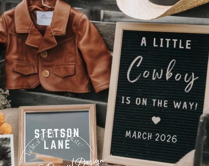 Howdy Baby Announcement: Western Pregnancy Reveal, Editable Canva Template (Digital Download)