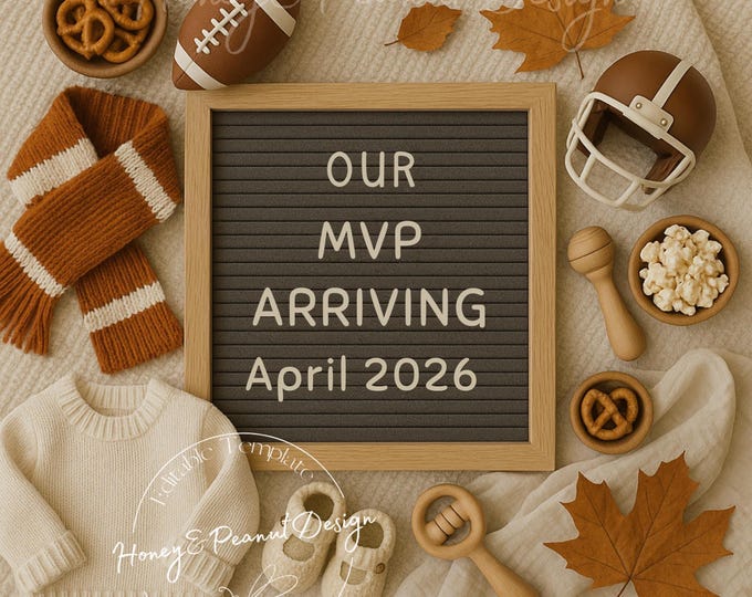 Fall Football Pregnancy Announcement: MVP Baby Reveal (Editable Template, Digital Download