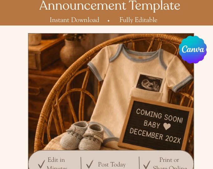 A Little Love, Coming Soon | Retro Pregnancy Announcement | Vintage Baby Reveal | Editable Canva Download