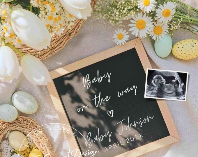 An Easter Blessing Pregnancy Announcement: Editable Canva Template Digital Download