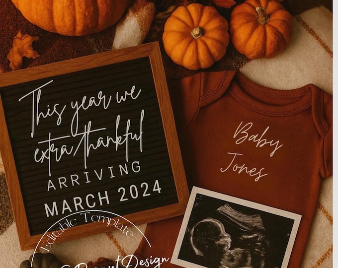 Autumn Blessing Pregnancy Announcement: Fall Canva Template (Digital Download)