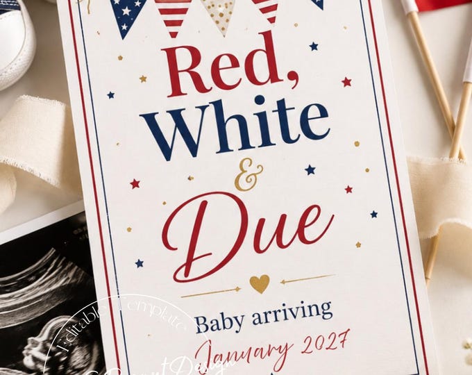 Red, White & Due Fourth of July Baby Announcement:  - Canva Template (Digital Download)