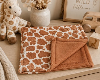 Giraffe Print Baby Lovey Blanket, Soft Minky Security Blanket, Neutral Safari Nursery Gift, Plush Fleece Baby Shower Gift