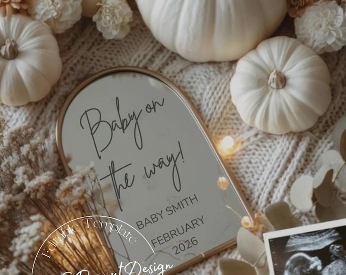 Ivory Pumpkin Pregnancy Announcement: Rustic Fall Canva Template (Digital Download)