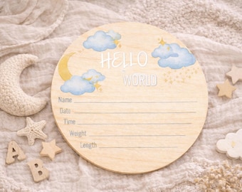 Moon and Stars Newborn Milestone Wood Sign | Baby Birth Info Plaque