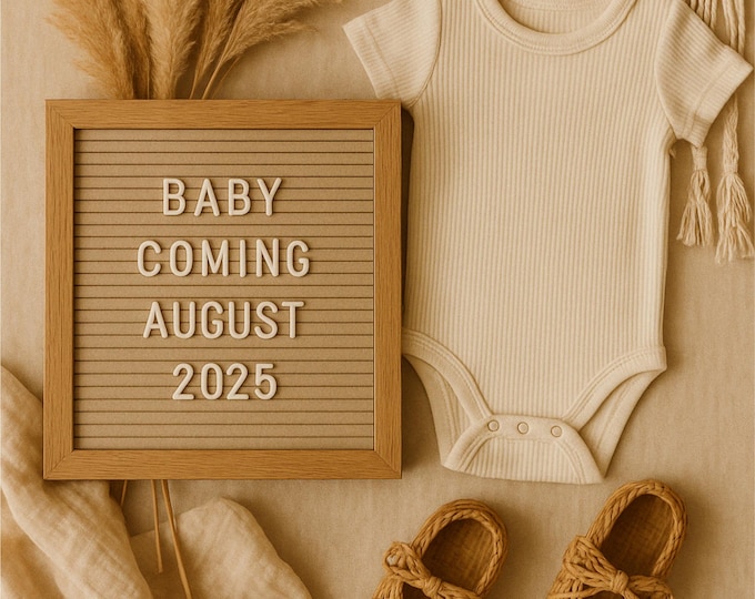 Boho Neutral Pregnancy Announcement Template: Editable Canva (Digital)