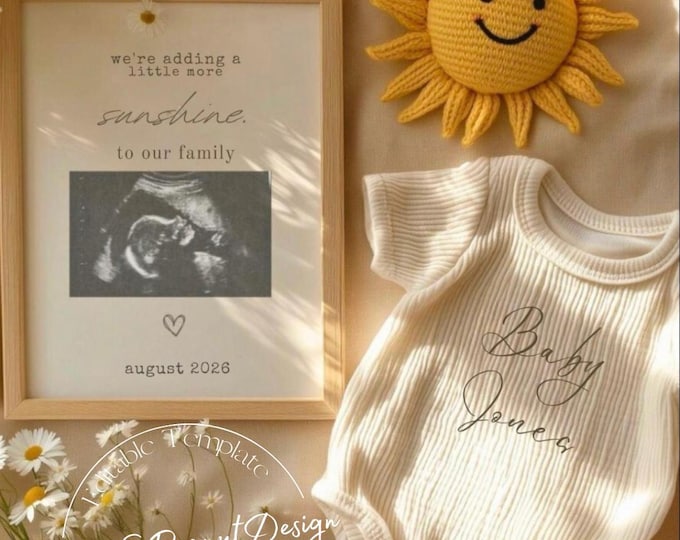 You Are My Sunshine Pregnancy Announcement: Editable Canva Template Digital Download