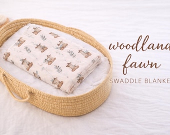 Woodland Fawn Pattern Baby Swaddle Blanket | Neutral Nursery Deer Print