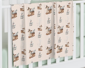 Woodland Fawn Baby Swaddle Blanket, Soft Jersey Newborn Wrap, Deer Nursery Blanket, Neutral Baby Shower Gift