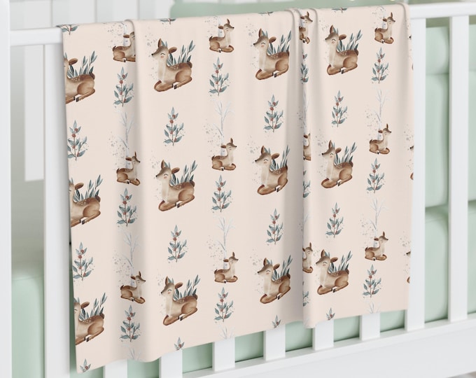 Woodland Fawn Baby Swaddle Blanket, Soft Jersey Newborn Wrap, Deer Nursery Blanket, Neutral Baby Shower Gift