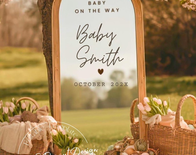 Springtime Baby Pregnancy Announcement: Editable Canva Template Digital Download