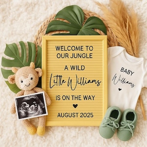 Wild Little One - Modèle de faire-part de bébé sur le thème de la jungle numérique Modèle de toile modifiable, faire-part de grossesse
