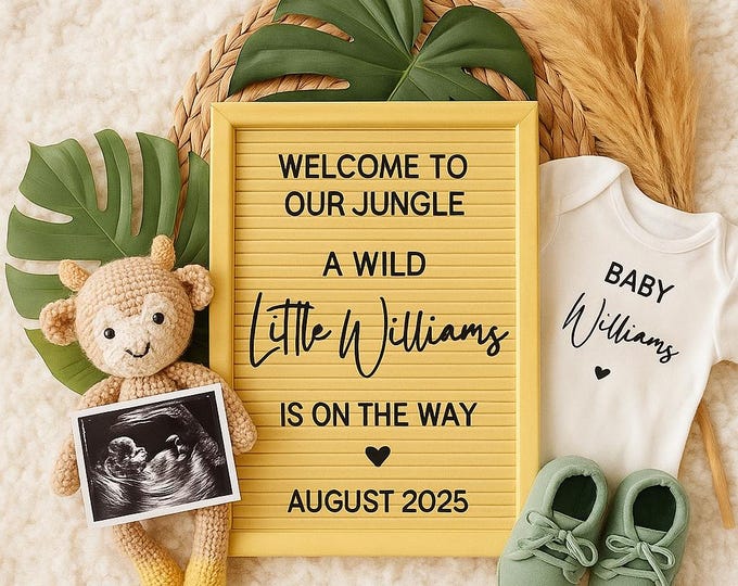 Jungle Baby Announcement: Wild Little One, Editable Canva Template (Digital Download)