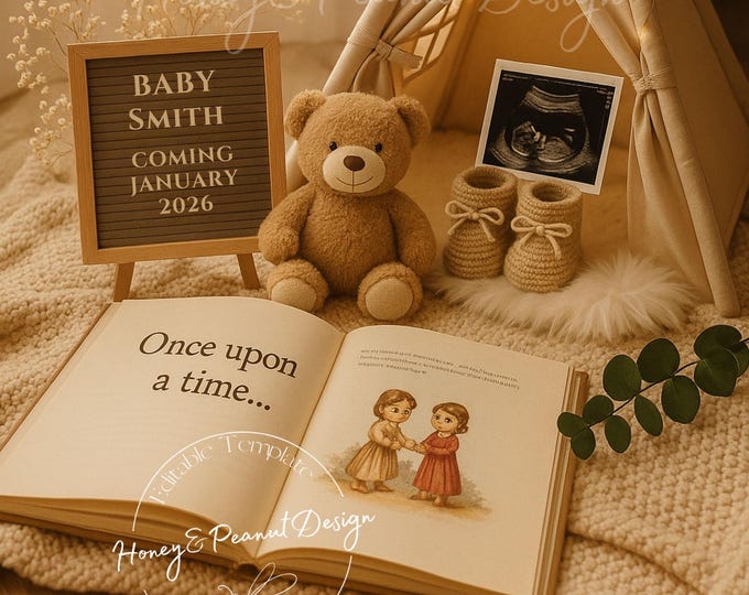 Fairy Tale Baby Announcement: Whimsical Canva Template (Digital Download)