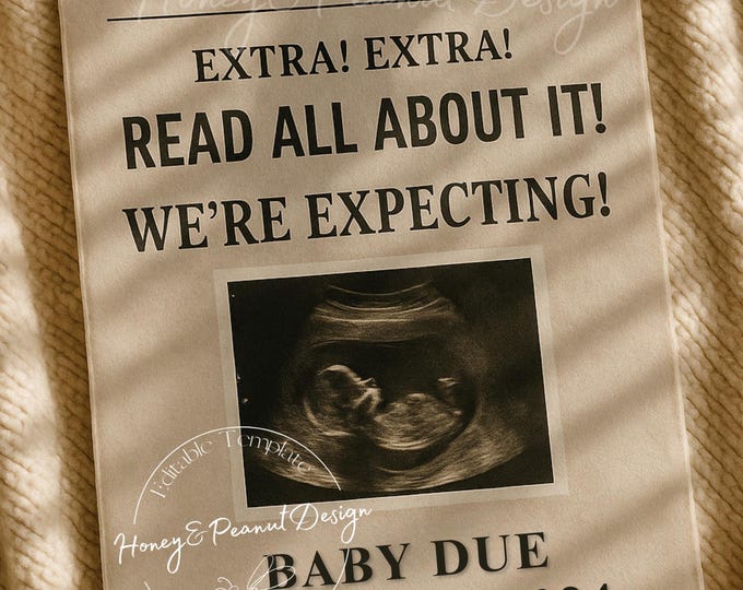 Newspaper Pregnancy Announcement Template: Vintage Style (Digital Download, Canva Editable)