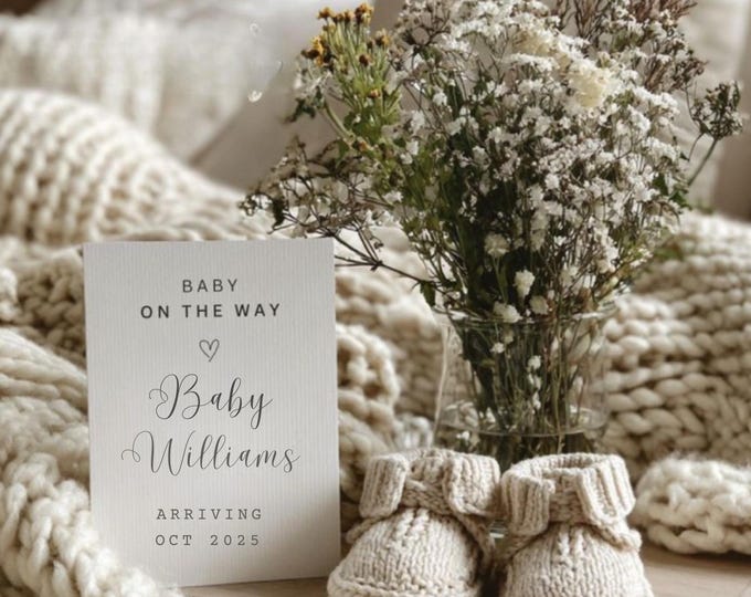Boho Pregnancy Announcement: Neutral Digital Canva Template (Digital Download)