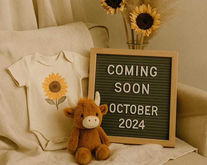 Boho Sunflower Pregnancy Announcement: Editable Canva Template Digital Download